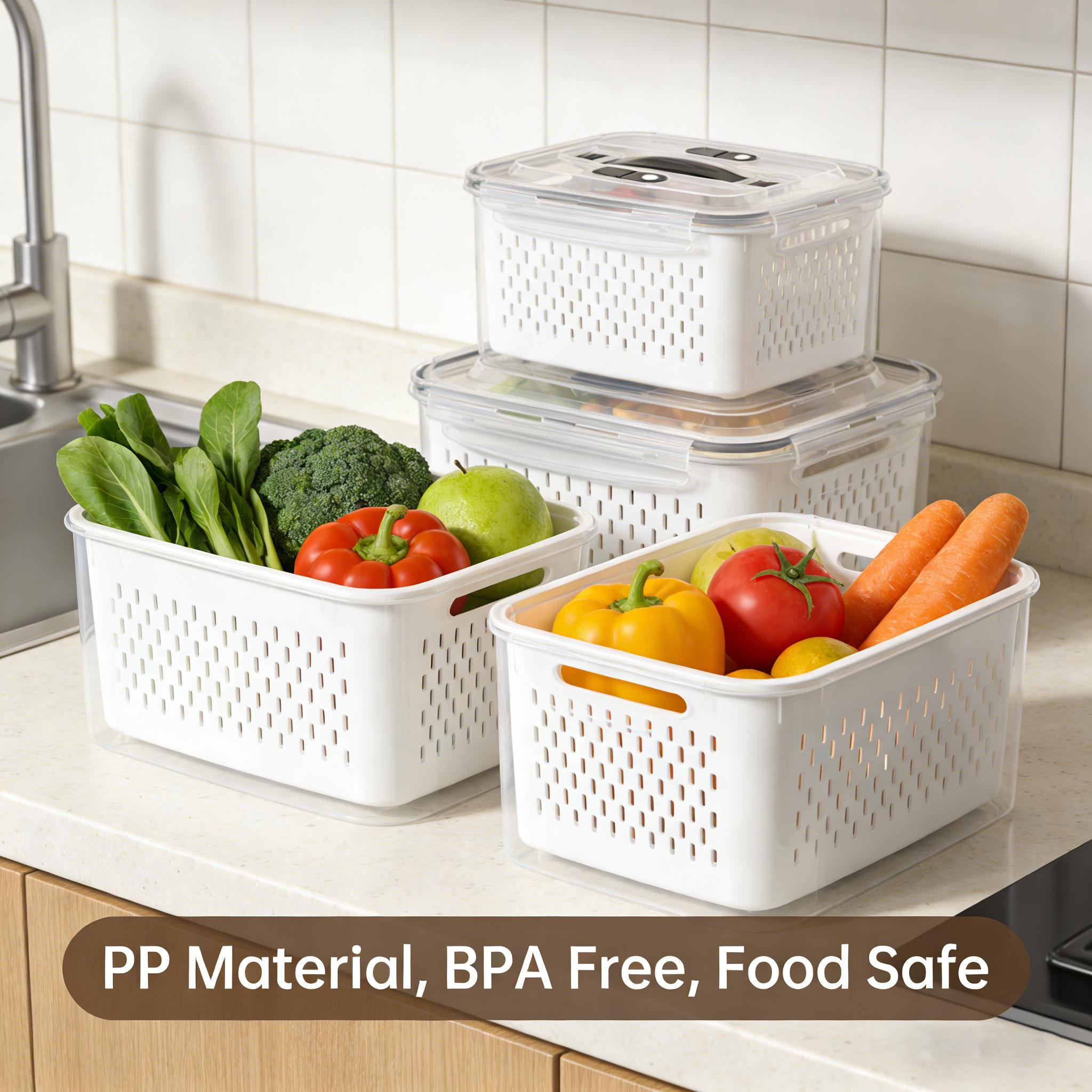 5pcs/3pcs Fridge Storage Organizers - Leakproof Food Storage Containers with Removable Colander - Dishwasher & Microwave Safe Containers,Keep Fruits, Vegetables, Berry, Meat Fresh Longer