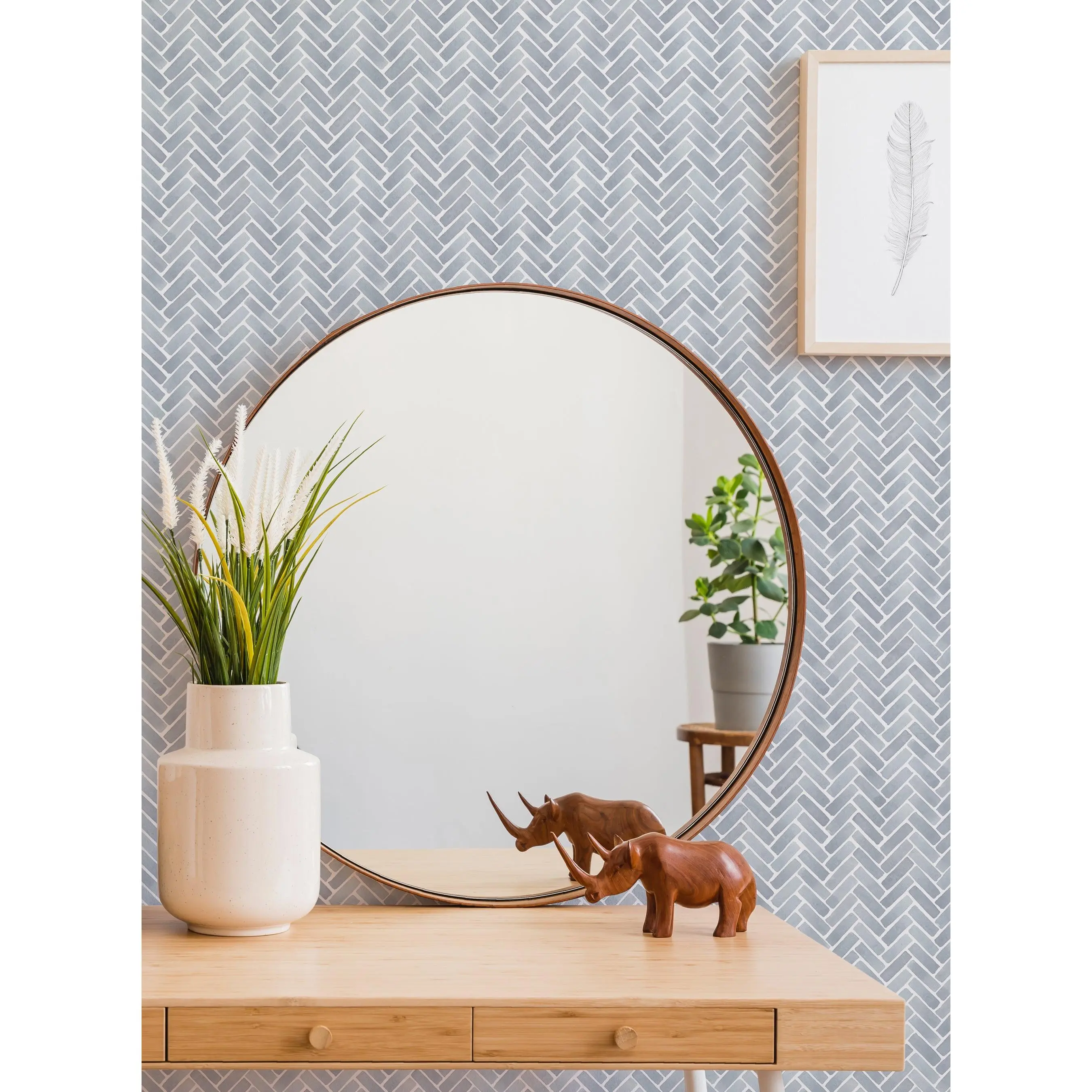 Watercolor Herringbone Textured Peel-Stick Wallpaper - Removable Wall Covering, Renter-Friendly Temporary Wall Decor for Home Improvement