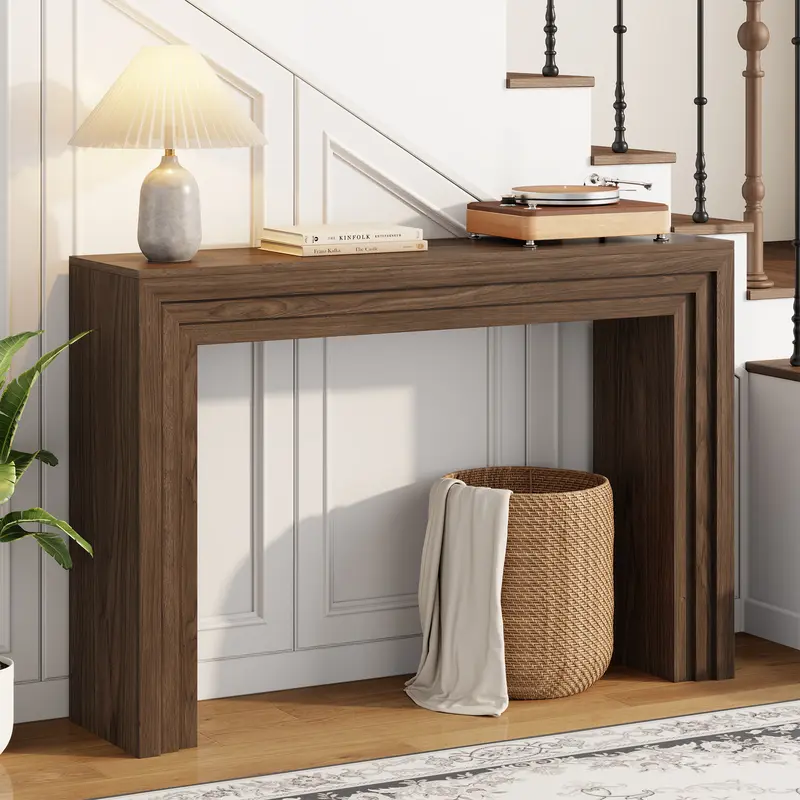 Aowos 43" Entryway Table, Wood Narrow Console Table with Storage Behind Couch Sofa Table for Entry Way, Living Room, Bedroom, Walnut, Natural, Gray
