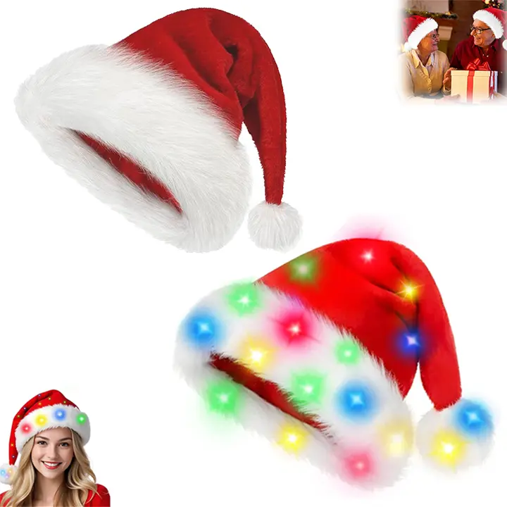 Christmas Hat Santa Hat Holiday for Adults Unisex Velvet Comfort Extra Thicken Fur Xmas Hat for New Year Festive Party Classic Styling