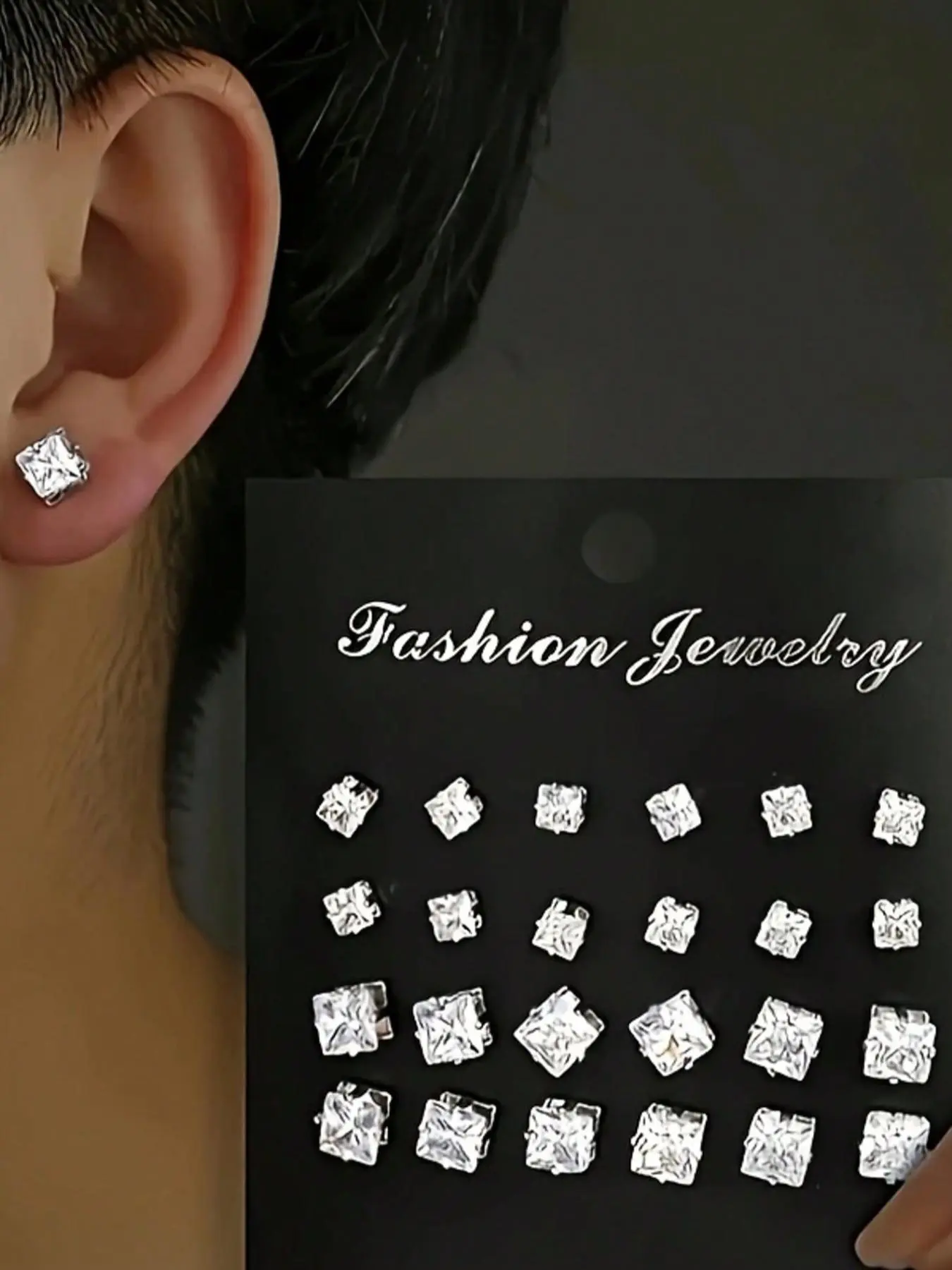Fashion Minimalist Artificial Zircon Heart/Round/Square Shape Stud Earring Set, Gender Neutral Jewelry Gift for Graduates, Men and Women Ear Accessories, Shining Earrings, Stud Earrings, Square Studs