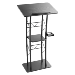 VEVOR Podium Stand,  47-Inch Metal Lectern, Curved Standing Podium with Wide Reading Surface, Open Storage Compartment, Book Stopper, Cup Holder, for Classroom, Wedding, Conference, Speech, and Concert