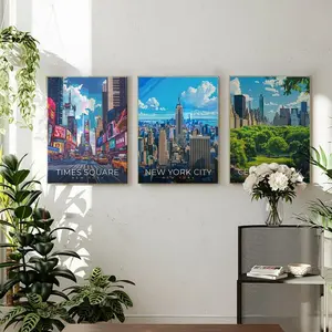 New York City Set of 3 Travel Prints Central Park Times Square Skyline Posters