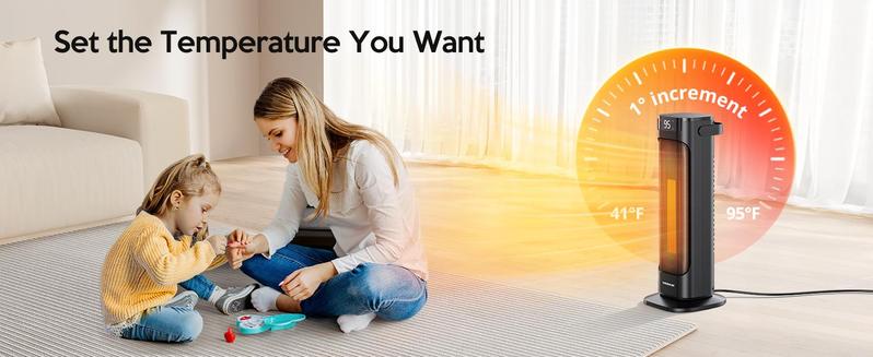 VAGKRI Space Heater, 1500W Portable Electric Heater with Thermostat, Remote, 3 Modes, Timer, Oscillating, Overheating & Tip-Over Protection, Fast Ceramic Heater for Bedroom Office Garage Indoor Use