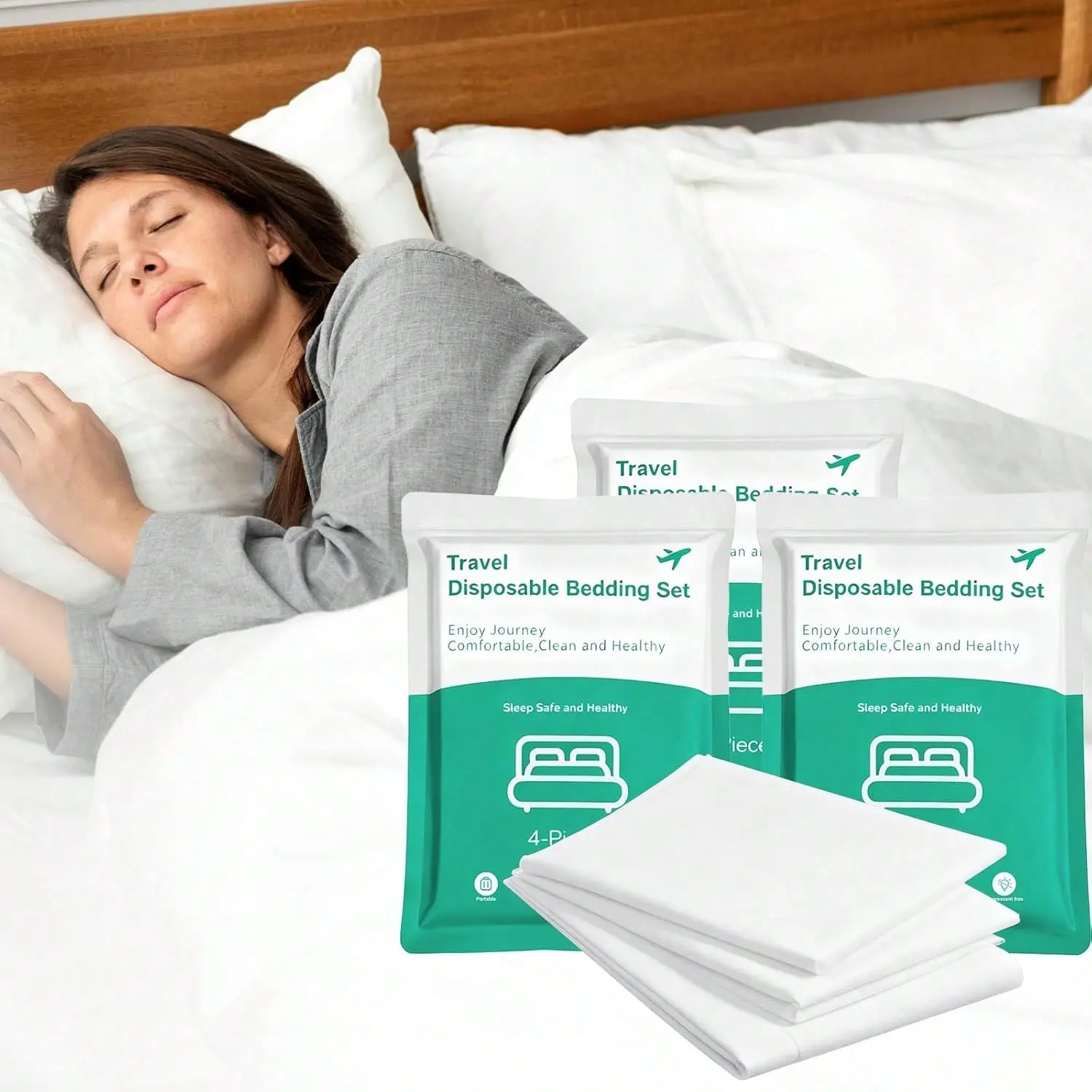 Extra-Large Disposable 3-Piece Bedroom Bedding Set - Includes Quilt Cover, Fitted Bed Sheet, Pillowcase for Travel, Business Trips Bedset Bedsheet Set, Bedsheets Set, Solid Bedding Set