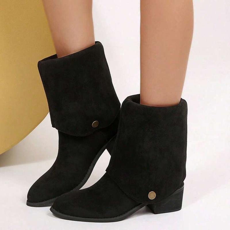 Women's Pointed Toe Ankle Boots & Fold Over Mid Calf Knee-High Boots, Winter Womensfashion Shoe, Chunky Heel Boots for Women, Stylish Functional Footwear, Perfect Valentine's Day Gift