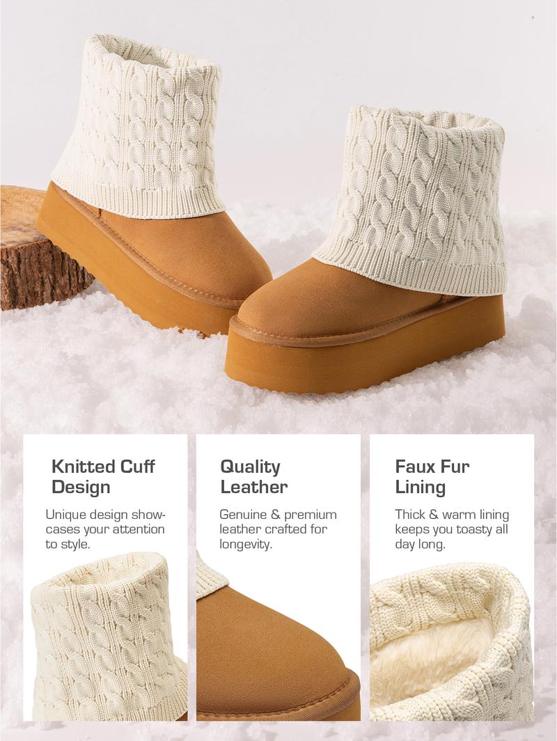 Dream Pairs Women's Cable Knit Cuff Platform Winter Snow Boots