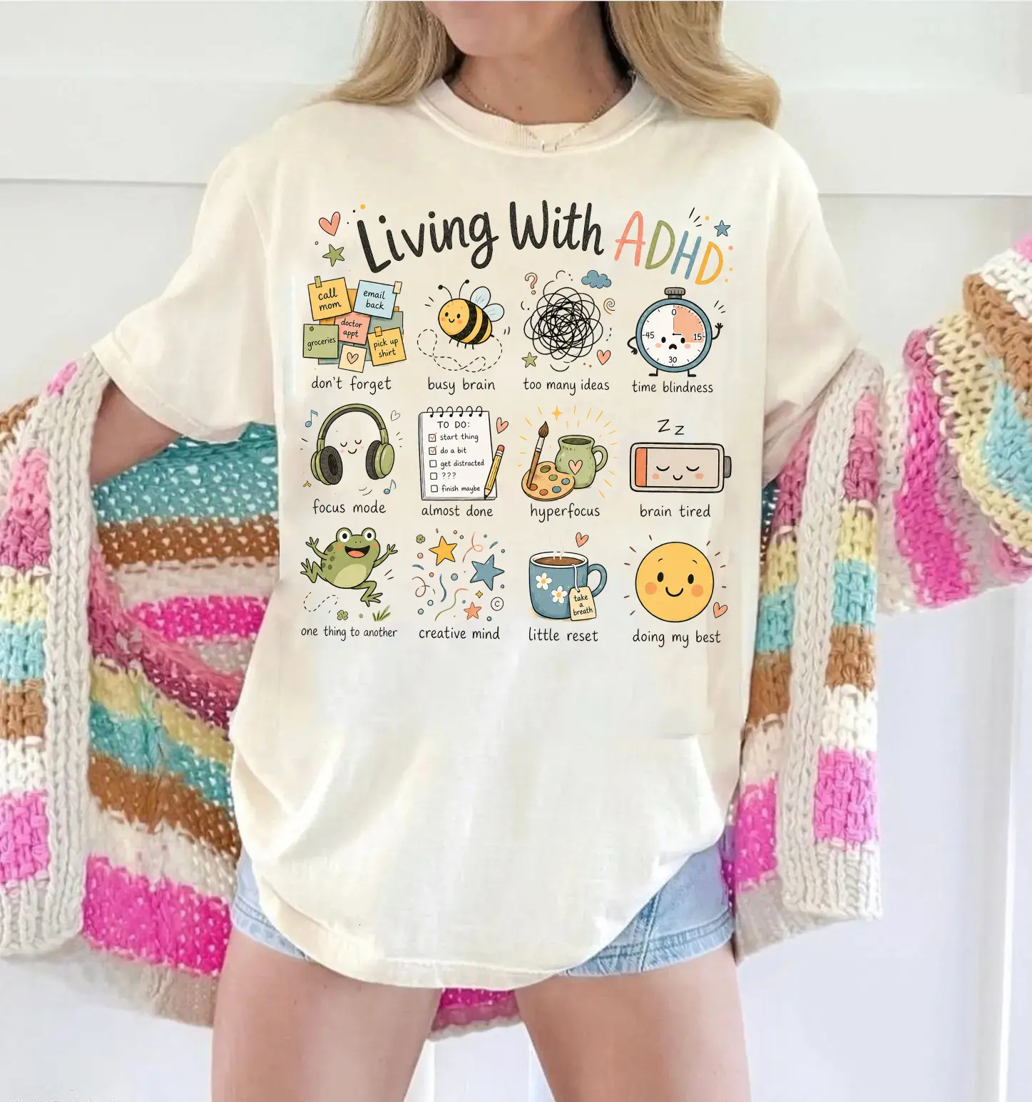 Living With ADHD Shirt, Neurodiversity Awareness Tee, Mental Health Humor Gift