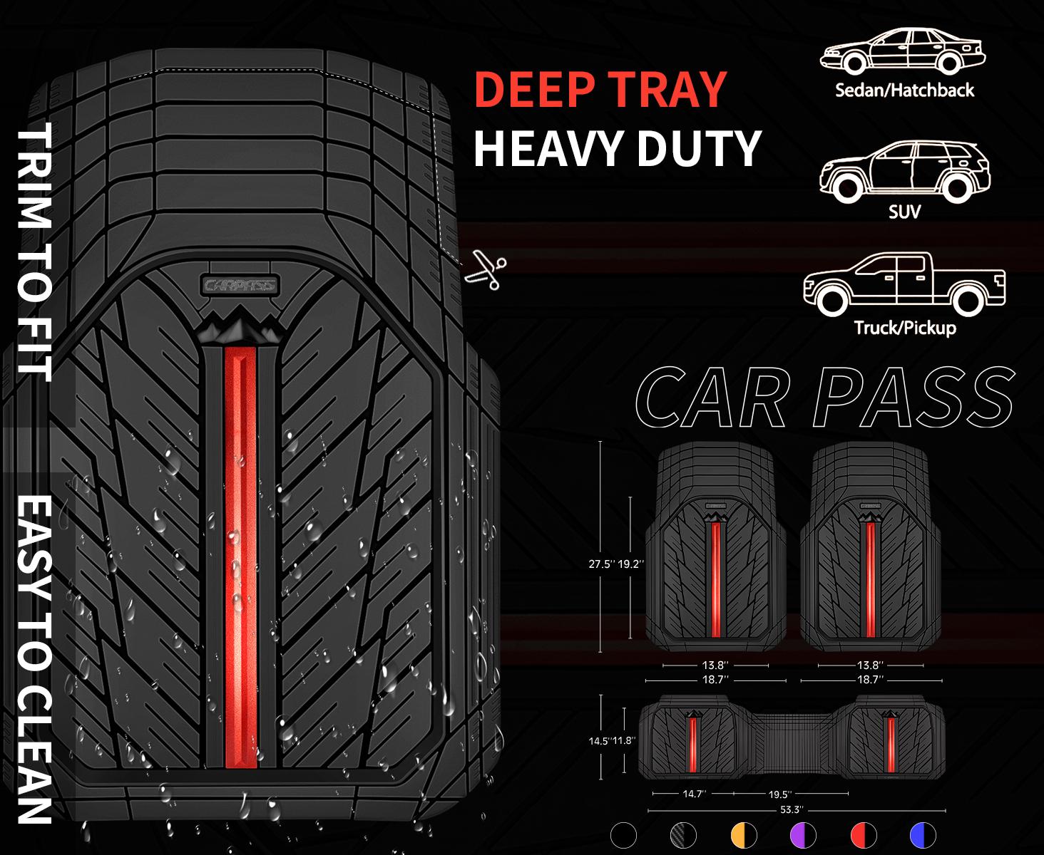 CAR PASS Durable Rubber Car Floor Mats, Deep Waterproof Car Mats All Weather, Universal Trim-to Fit Automotive Floor Mats for Car SUV Truck Van, Durable Floor Liners Solid
