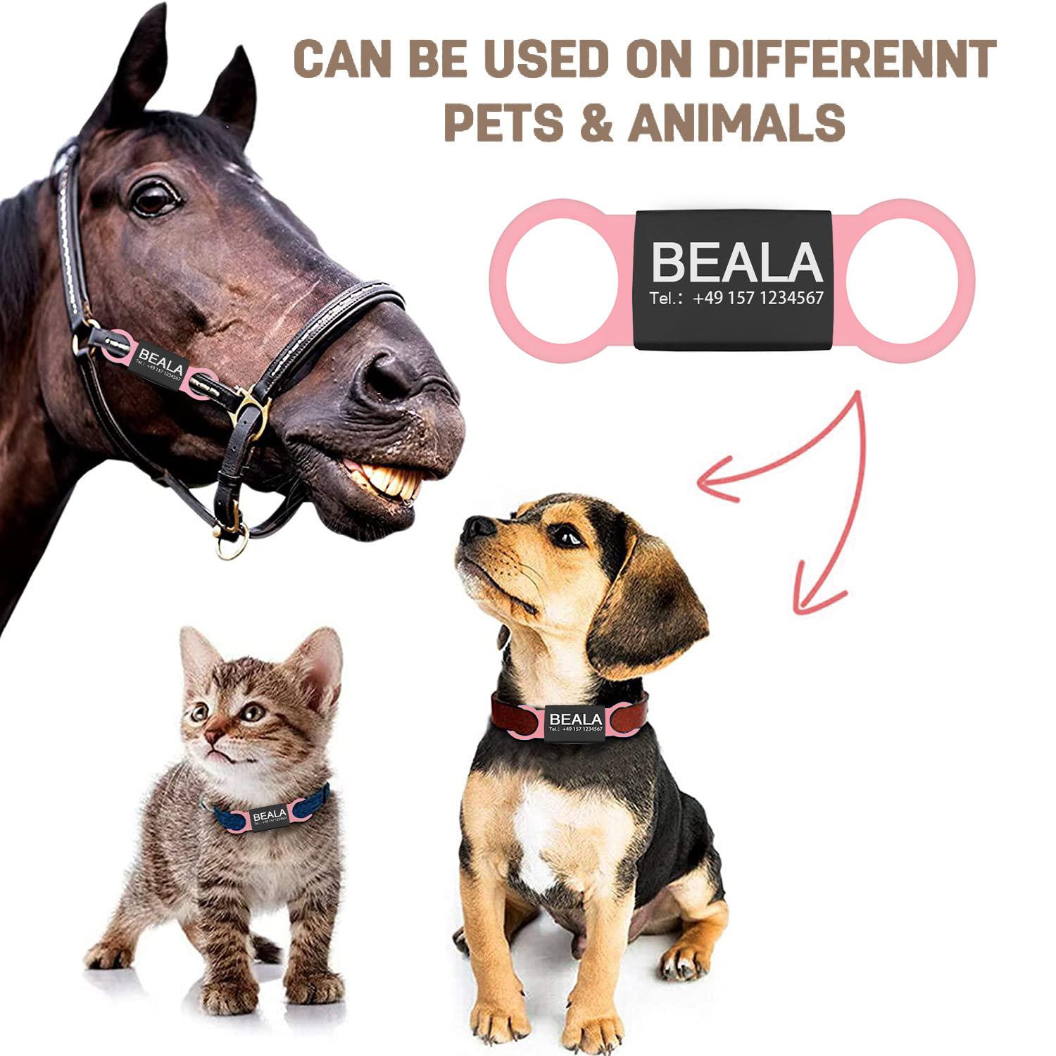 LIVEKEY Personalized Bone-Shaped Two-Paw Single-Sided Dog Tags Engraved Dog Name Tags Cat ID Tags Customizable with Pet Name and Contact Information Leash Harness