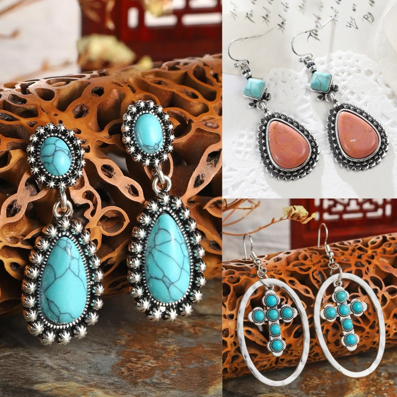 Women's Ethnic-Style Vintage Turquoise Water Drop Dangle Statement Earrings, Unique Ethnic Sports & Outdoor Accessory Jewelry, Dangle Earring, Vintage Statement Earrings