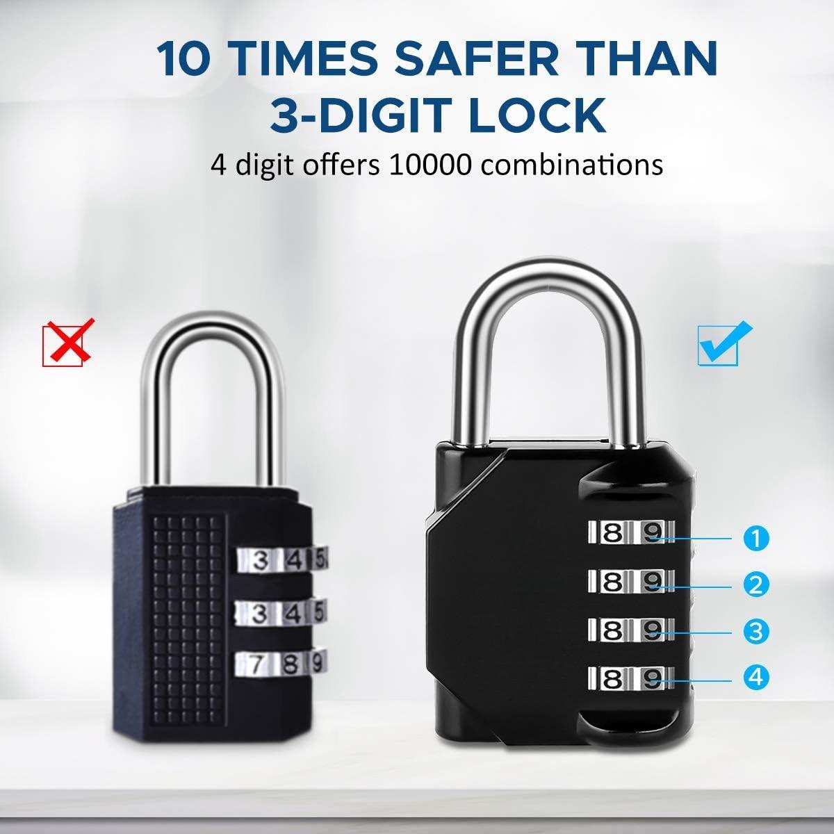 Combination Lock, 4 Digit Padlock for School Gym Sports Locker, Fence, Toolbox, Case, Hasp Cabinet Storage (2 Pack, Black)