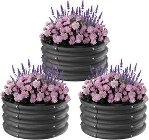 GAOMON Galvanized Raised Garden Bed Outdoor, 3 Pcs 2x2x1Ft Round Raised Beds for Gardening, Metal Planter Box for Planting Plants Vegetables，black