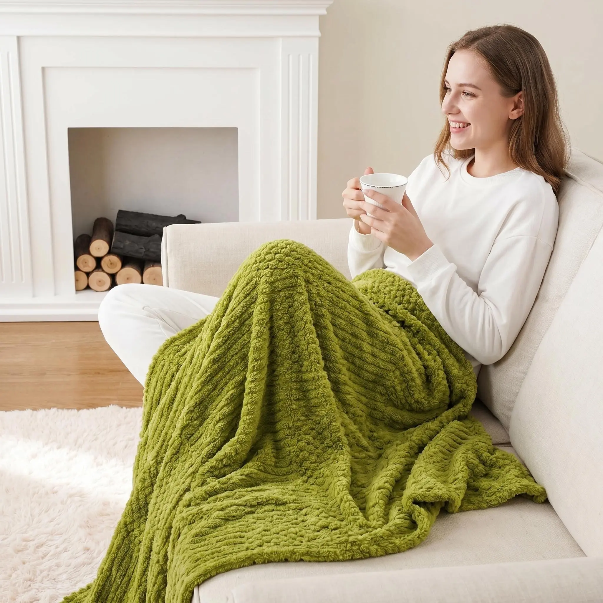 Battilo I Pineapple & Butterfly Pattern Fluffy Knit Throw Blanket - Soft Blankets for Couch, Bed, Skin-Friendly Plush Warm Rug, Plush Blankets