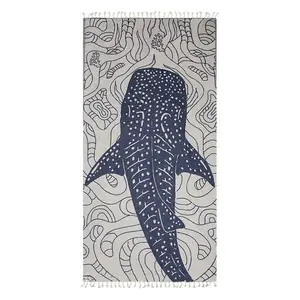 Sun Drunk Whale Shark Bleu - Turkish Towel- 100% Cotton, Lightweight, super absorbent, quick-dry & sand-free