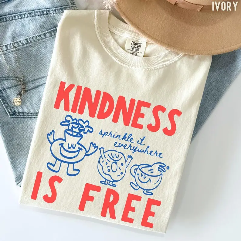 Comfort Colors Kindness Is Free Shirt : Funny Sprinkled Doughnut Empathy Tee