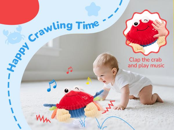 Hahaland Musical Crab Plush Toy-48 Songs & Repeat what you say-Crawling Musical Dancing Walking Moving Bouncing Learning Crab-Sensory Toddler Toys for Birthday 0-3 Months/6-12 Months Easter Basket Stuffers