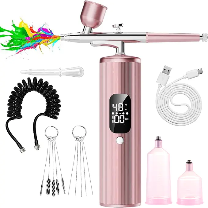 Airbrush Kit with Compressor - 48PSI Max, Non-Clogging, 4000mAh Extra-Long Standby, Efficient Pigment Flow, Avoid Wasting Pigmented Ink, Impeccable Detail & Precision, Ideal for Cake Decorating, Modeling, Painting