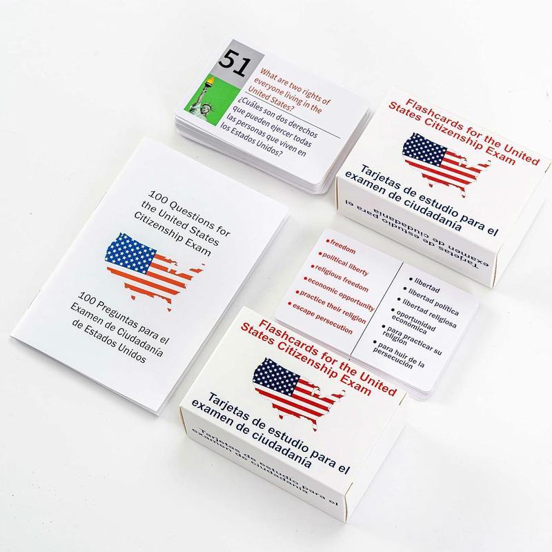 US Citizenship Flash Cards 2026-128 USCIS Civics Questions & Answers, Civics Test Flash Cards Bilingual Booklet Combo Set - Tarjetas de ciudadania 2026...