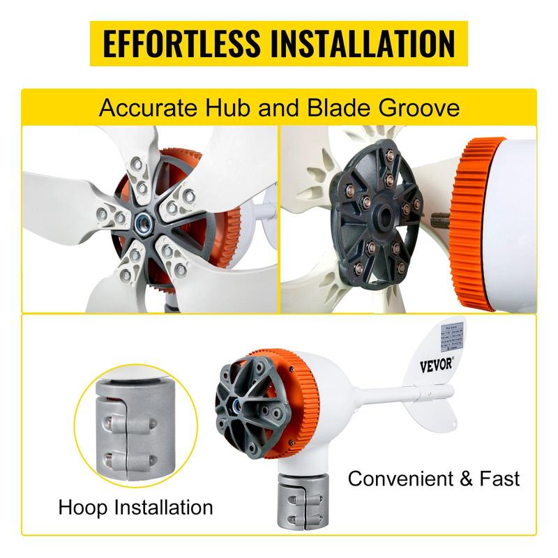 VEVOR Wind Turbine Generator, 12V/AC Wind Turbine Kit, 500W Wind Power Generator With MPPT Controller 5 Blades Auto Adjust Windward Direction Suitable for Terrace, Marine, Motor Home, Chalet, Boat