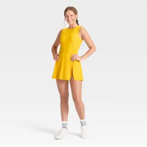 JoyLab Women's Game Day Active Dress - High Neck Low Back Athletic Mini Dress with Built-in Bra & Shorts - Side Pocket