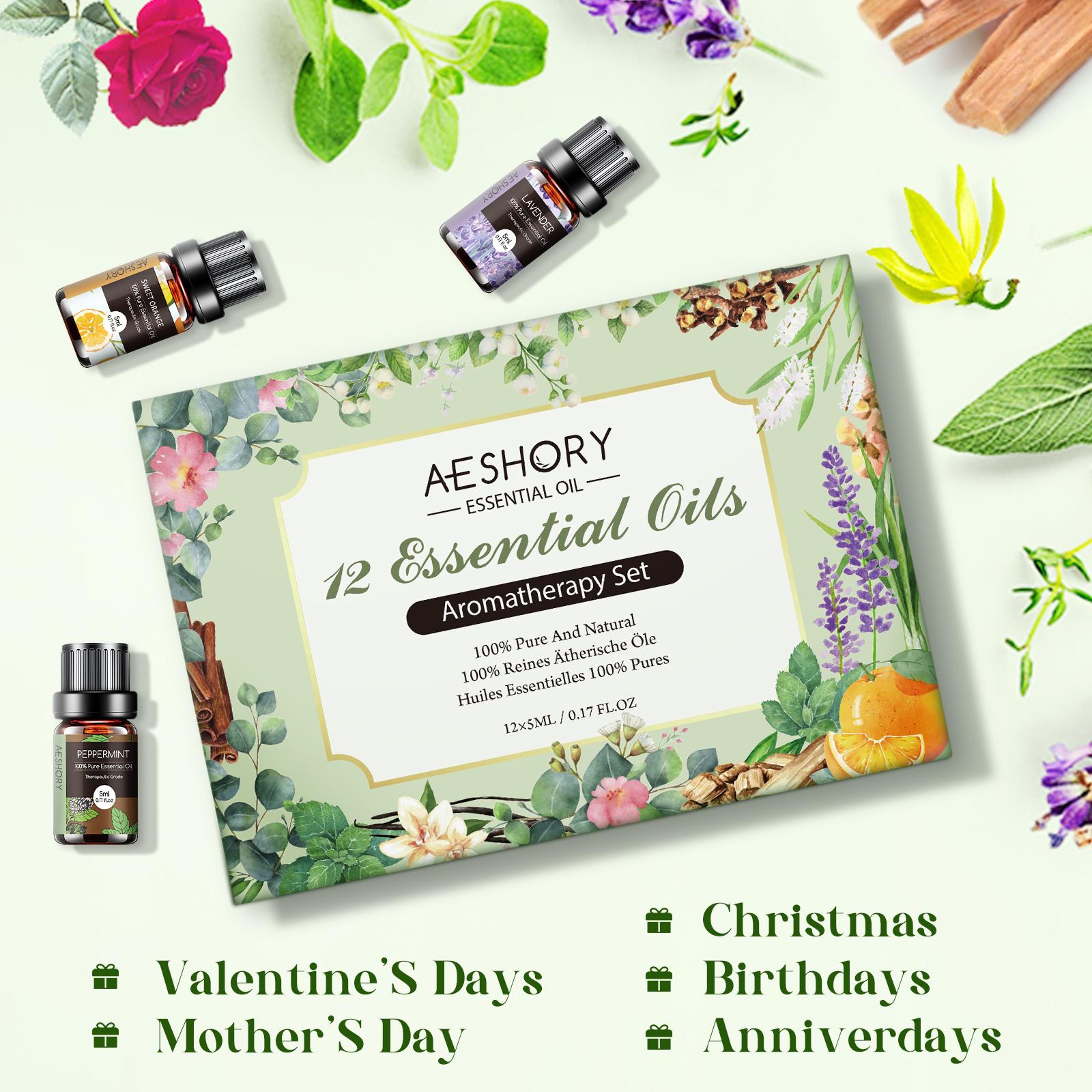 Essential Oils Set -12Pcs*5ML AromatherapyEssential Oil Kit for Diffuser, Humidifier,Aromatherapy, Massage, Soap, Candle Making(5mL) Healthcare Weliness ldeal for Birthday,Thanksgiving, Christmas Gifts