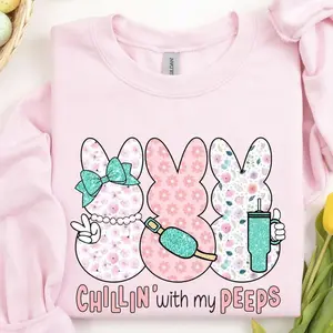 Chillin With My Peeps Sweatshirt, Cute Easter Bunny Sweatshirt, Pastel Floral Bunny, Spring Graphic Crewneck, Trendy Easter Top, Gift For Her