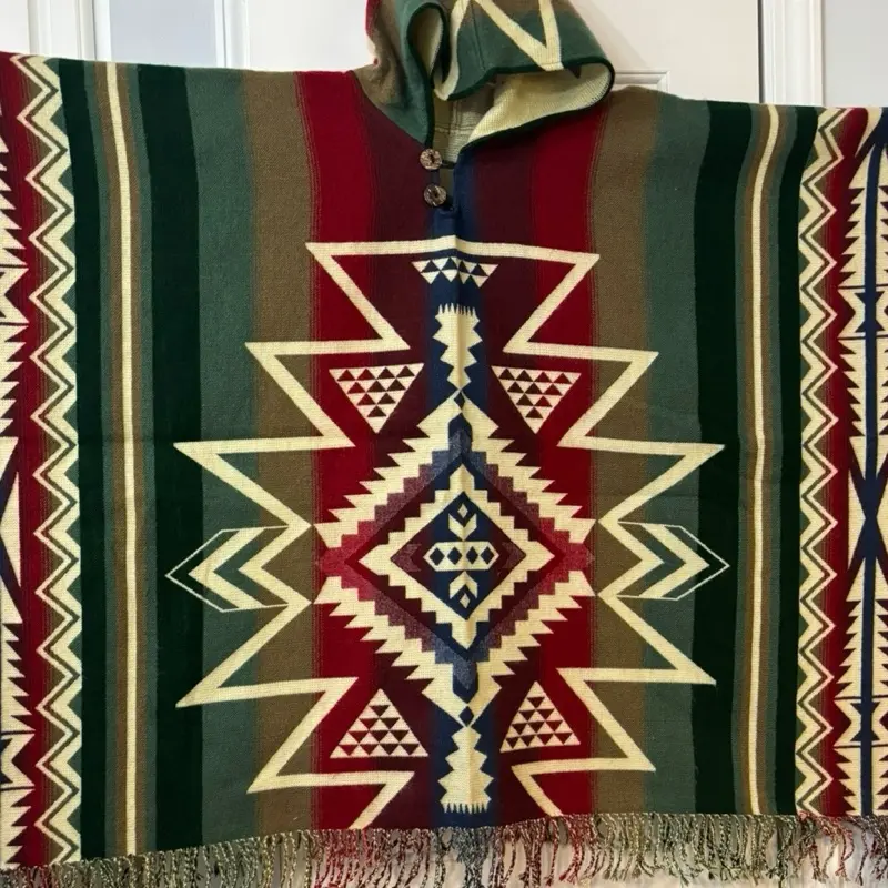 Alpaca poncho tribal design triangle
