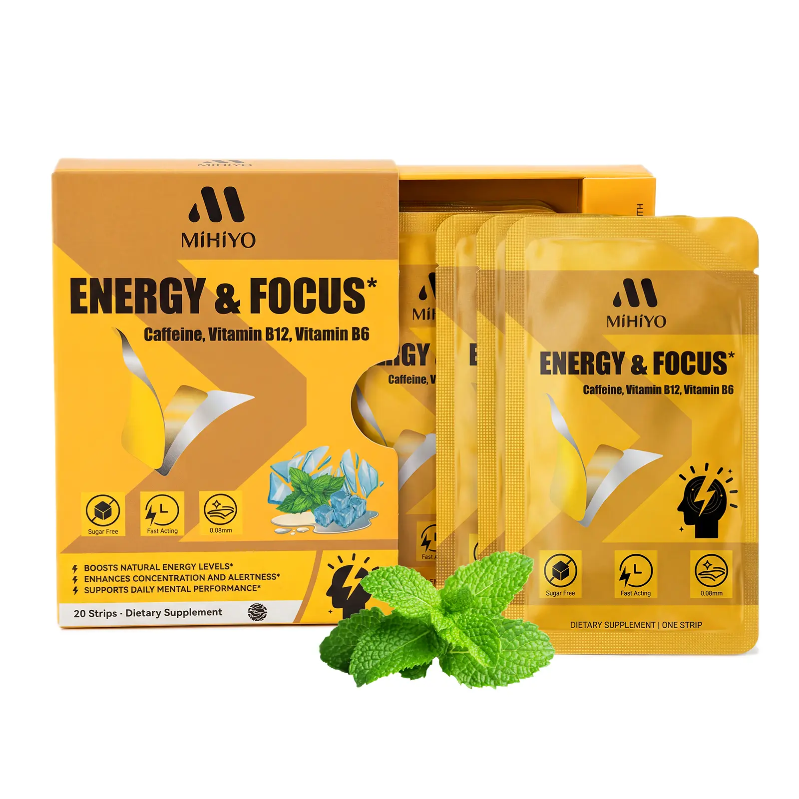 MIHIYO Energy & Focus Dissolvable Oral Strip, Sugar-Free, 15s Fast Melt, Pocket-Sized