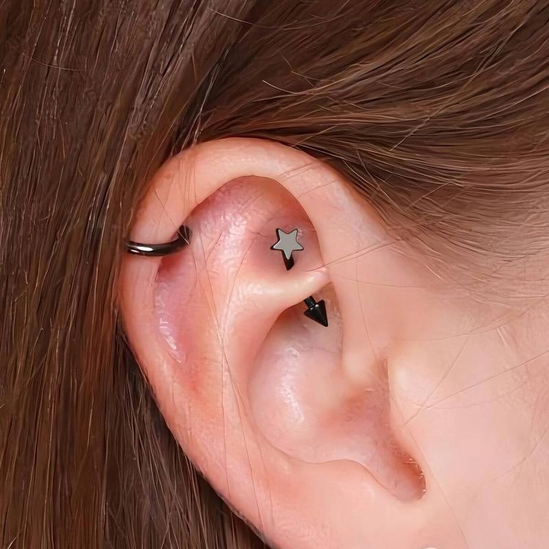 Oufer 16G Titanium Spike Star Rook Piercing Eyebrow Vertical Labret High Polish Piercing Ring