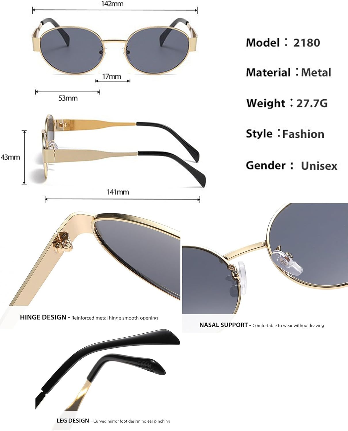 Paleshy Retro Oval Sunglasses for Women & Men 3-Piece Set Lightweight Metal Frame UV400 Protection Trendy Classic Shades