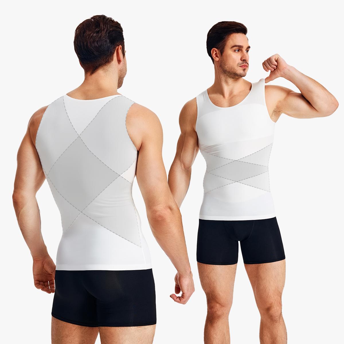 【Nebility】Men’s Compression Shapewear Vest, Abdominal Slimming Base Layer with Back Cross Support & Posture Correction, High Elasticity, Moisture-Wicking Body Shaping Tank， Menswear Plain,fathersdaygift