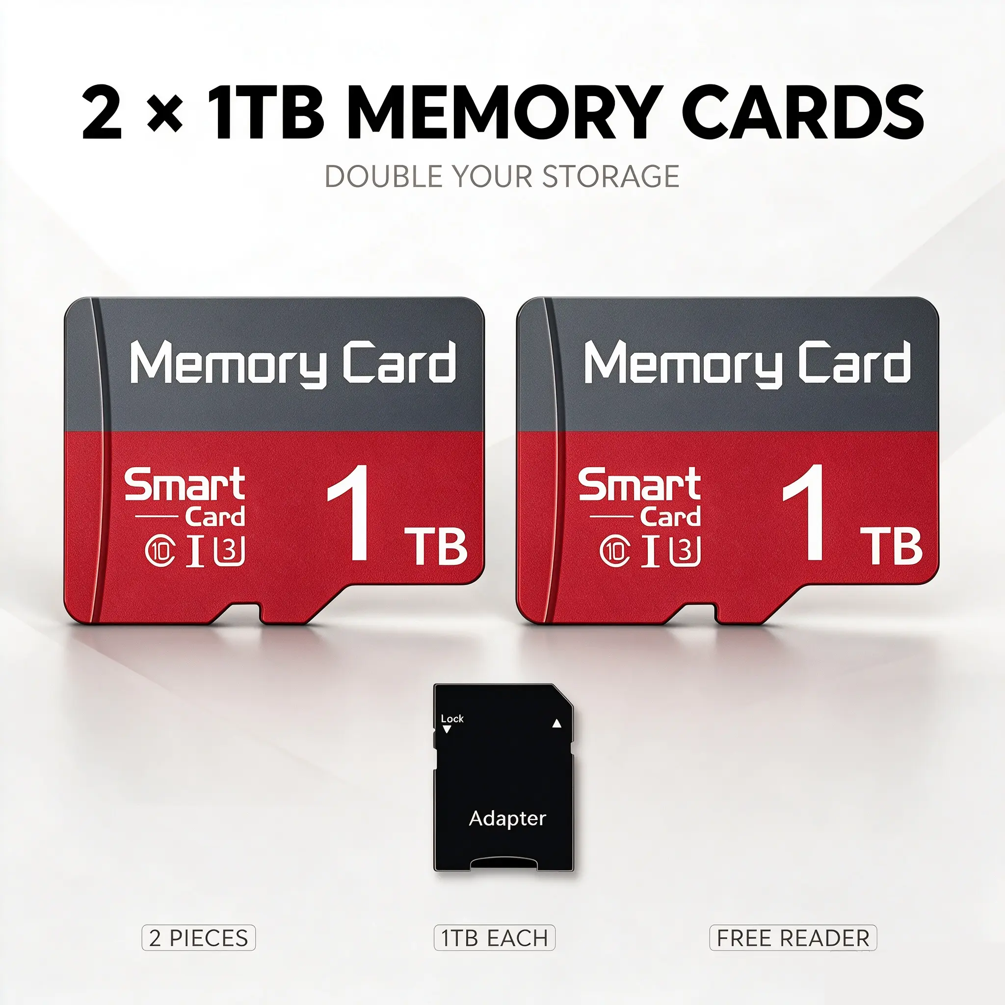 2 Pieces 1TB micro sd card, Comes with SD Card Adapter, Fast Data Transfer, Class 10, sd card, Stable Reading Writing, sd memory card for Desktop PC, Voice Recorder, Car Navigation Microsd Memory Cards Memory Card Bundle