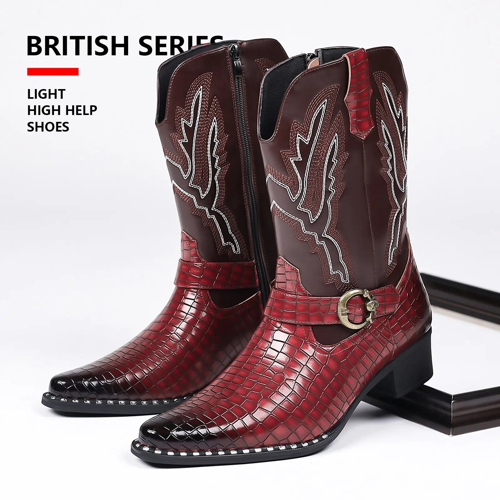 Men's Western Cowboy Mid-Calf Boots, Men's Shoes, Contrast Stitching, Metal Buckle Strap - Non-Slip Block Heel for Country Outings, Parties