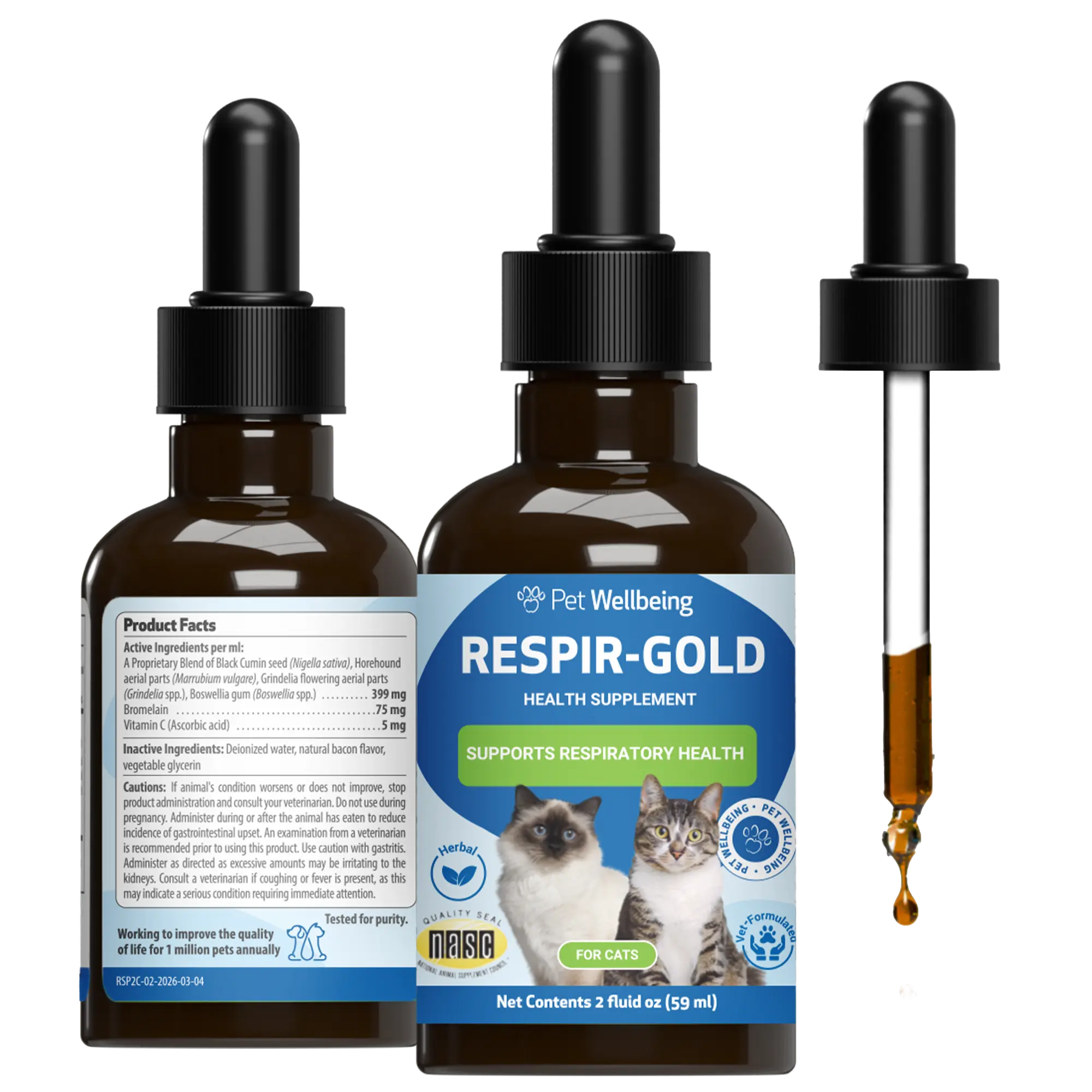 Pet Wellbeing Respir-Gold for Cats - Supports Healthy Breathing, Open Airways, Respiratory Support, Black Cumin, Horehound, Grindelia - Veterinarian-Formulated Herbal Supplement