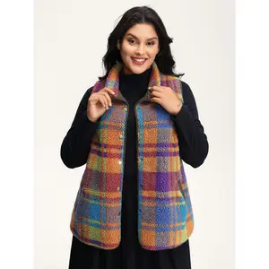 【Pocket Approved 】BLOOMCHIC Colorful Plaid Teddy Fleece Lined Vest 2026 Summer Vibes Swimweek
