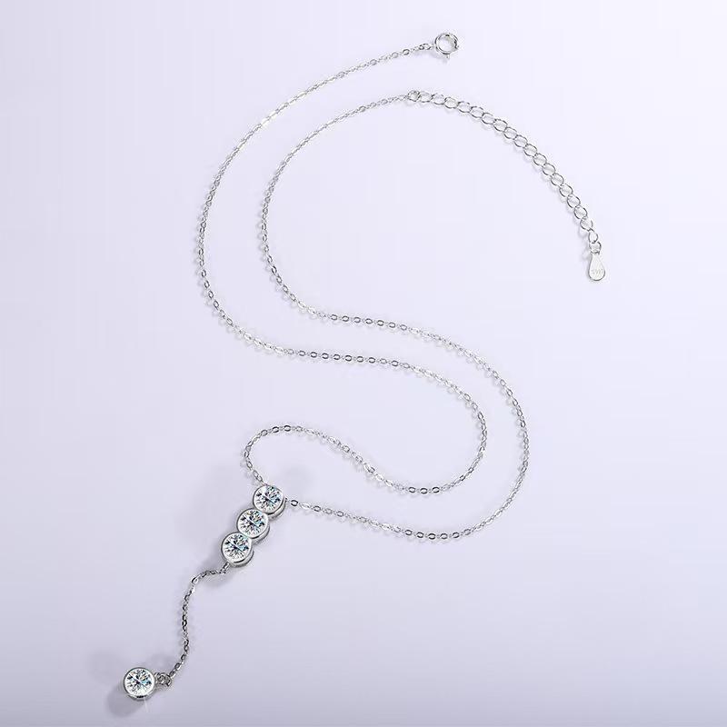 【#496 Classic Bezel】2CT Long Bezel Round Cut Necklace For Special Occasion/Gift for her vvs Synthetic Moissanite Necklace in 925 Sterling Silver