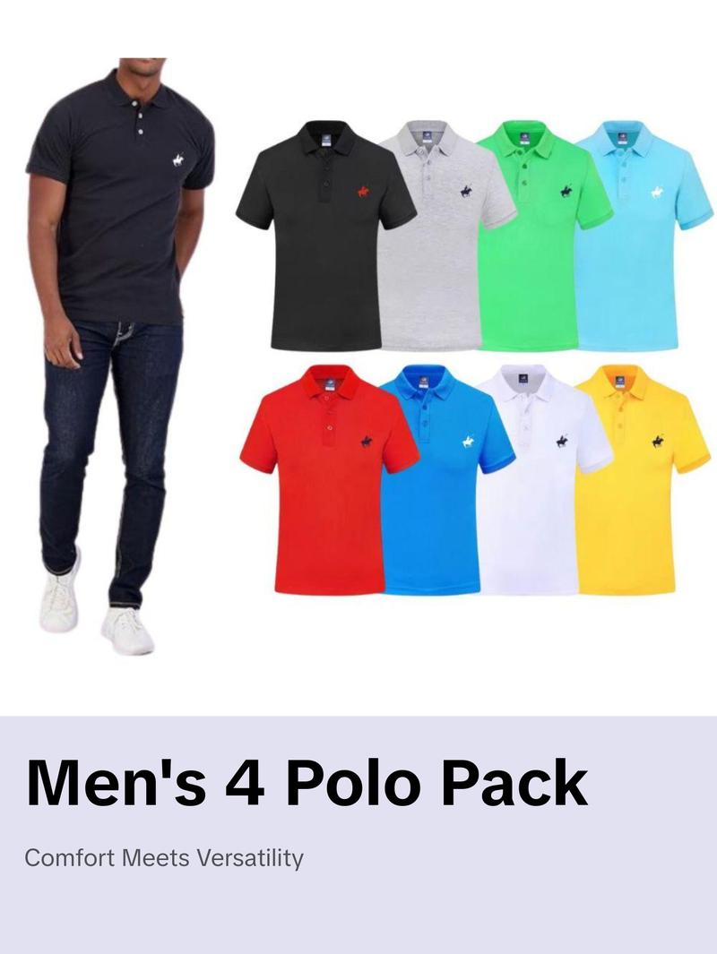 4-Pack: Men's Cotton Pique Short Sleeve Polo Shirts