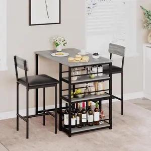 Dining Table Set for 2, Counter Height Kitchen Table with 2 Upholstered Bar Stools, Dining Table and Chairs Set, for Small Space, Apartment, Gray