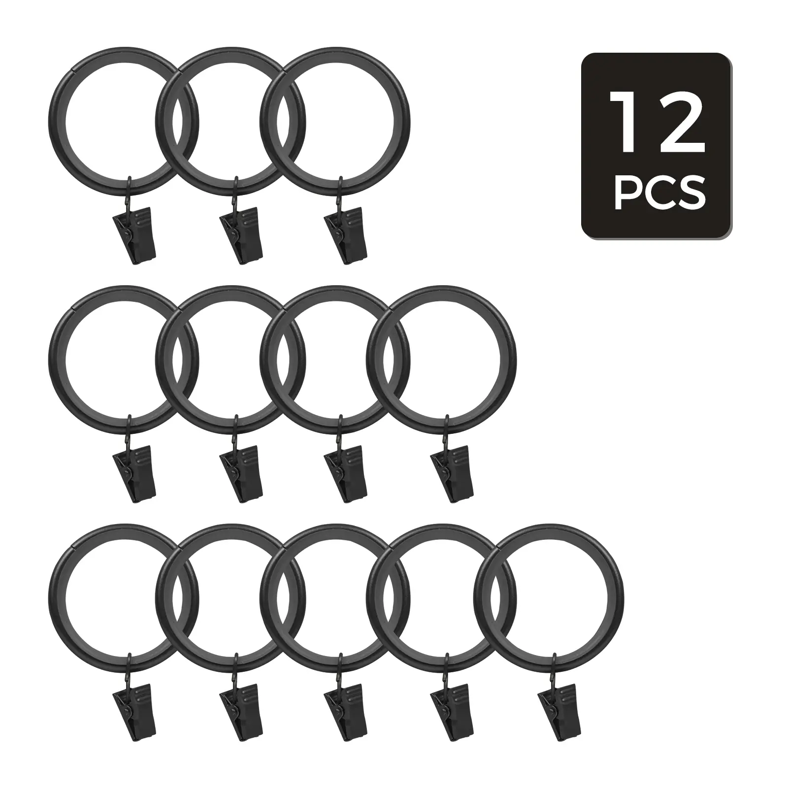 TWOPAGES Jaylon Quiet-Glide Premium Brass-Iron Decorative Clip Rings, 12Pcs Gold & Black Lightweight Classic, Effortless Installation, Versatile for Drapes, Soft Top Curtains, Blackout Styles