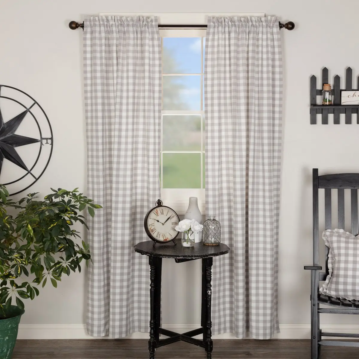 Grace Ann 100% Cotton Plaid Panel Set - 84, Machine Washable Dining Room Buffalo Check Curtains