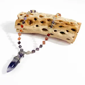 Multicolor Fluorite Necklace with Amethyst Point Pendant