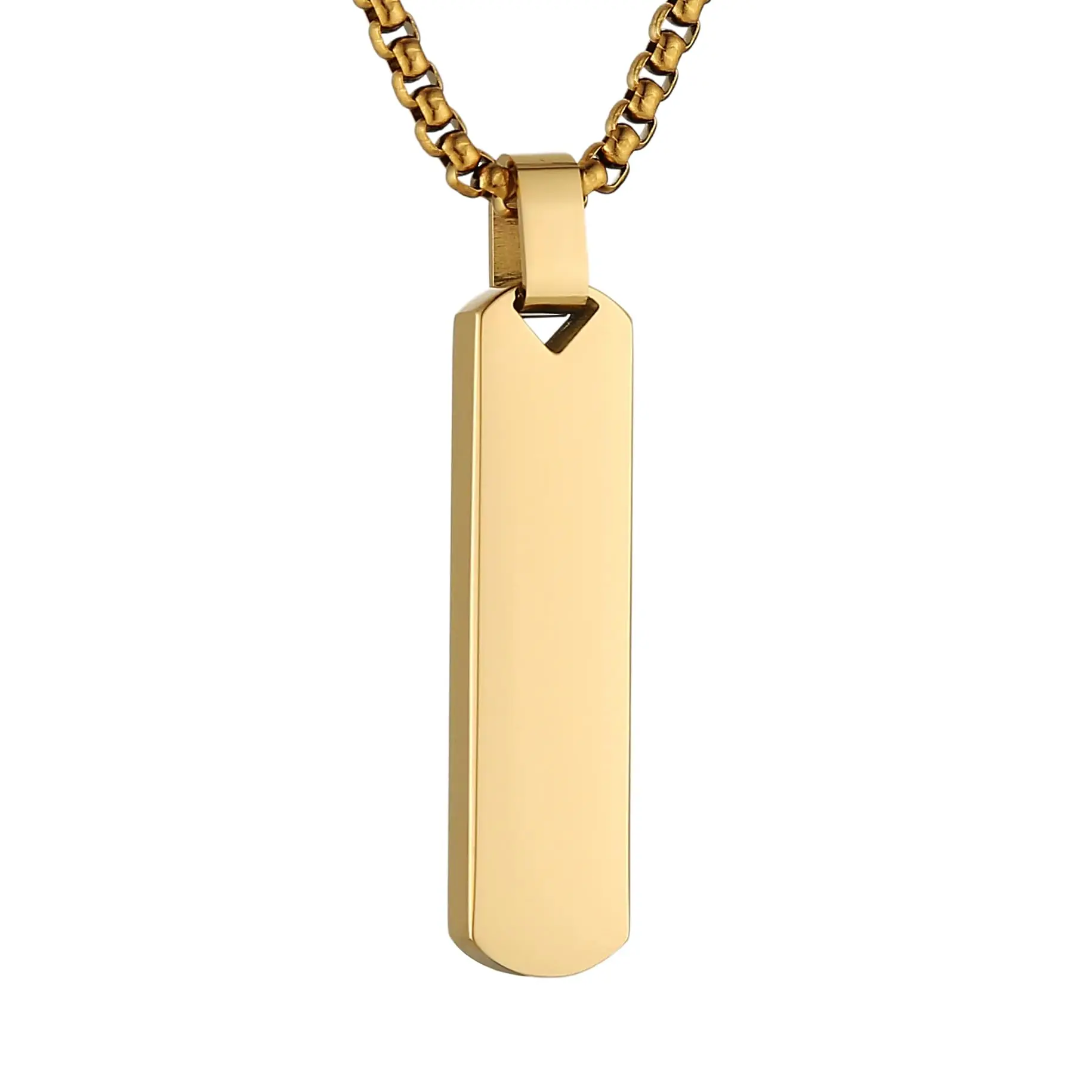 HZMAN Bar Pendant Necklace for Men High Polished Simple Cool Stainless Steel Vertical Cuboid Bar Necklace Jewelry Gift