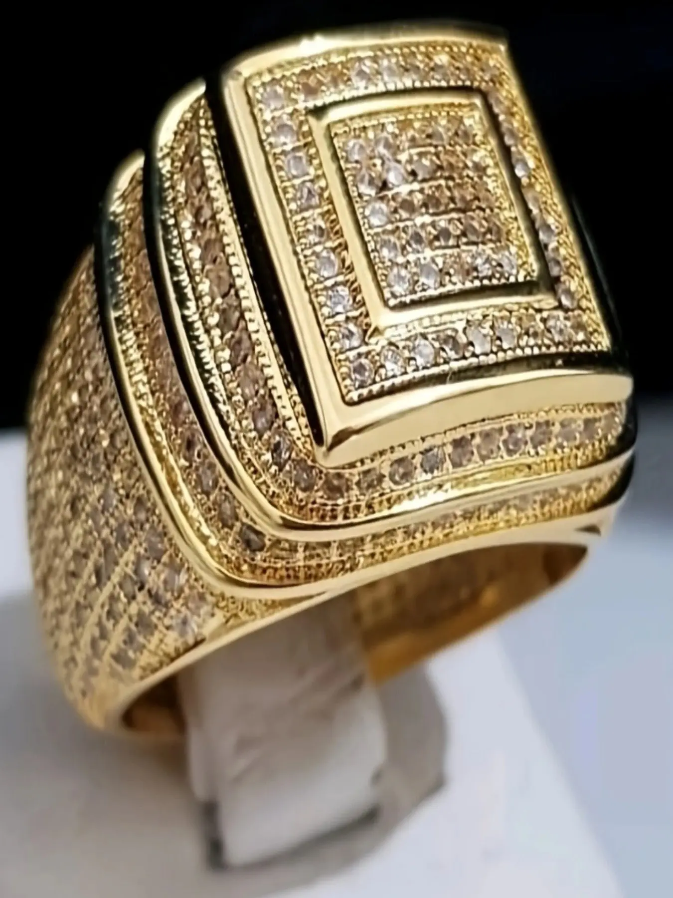 Men's Luxury Elegant Square Zircon Ring, Bezel Engagement Ring, Wedding Rings, Wedding Engagement Party Jewelry Gift, Fashionable Full-Zircon Design, Perfect for Special Occasions, Square Shaped Artificial Zircon Rings