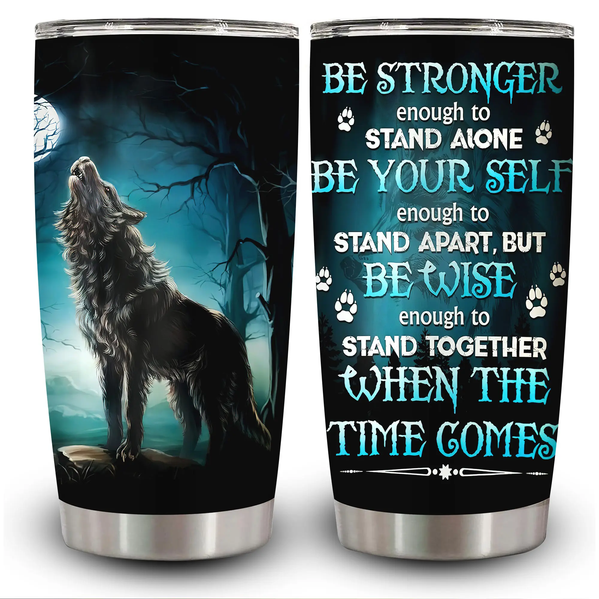 1pc 20oz Mystical Wolf Moonlit Forest Tumbler - Insulated Portable Vacuum Flask with Lid, Tumbler Shape Coffee Cup, Halloween Gift for Women, Ideal for Birthday Gifting, Flasks