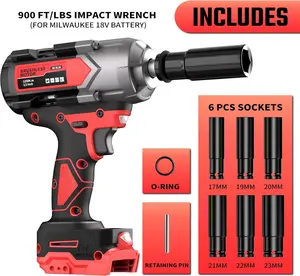 1200N.m Impact Wrench for Milwaukee 18V Battery (no battery), 1/2” Cordless Impact Gun, 900Ft-lbs Electric Impact Driver with 3-Speed Control, 6 Pcs Impact Sockets Included, Tool Only