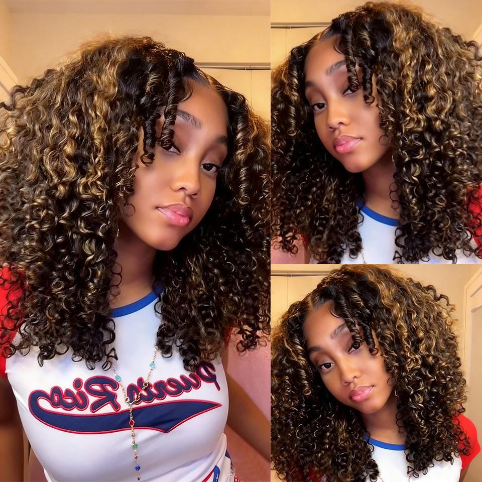 4c Curly Highlight Wig 220% Density Blonde Wigs Human Hair Pre-cut 8x5 HD Lace Wear Go Glueless Wig Bleached Invisible Knots #TikTokShopBlackFriday