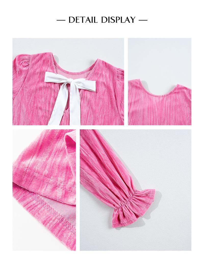 Asvivid Women's Pink Flounce Sleeve Tiered Ruffled Velvet Mini Dress with Pockets Casual Womenswear Everyday Elegant Valentine's Day Dresses Asvivid Women's Pink Flounce Sleeve Tiered Ruffled Velvet Mini Dress with Pockets Casual Womenswear Everyday Elegant Valentine's Day Dresses