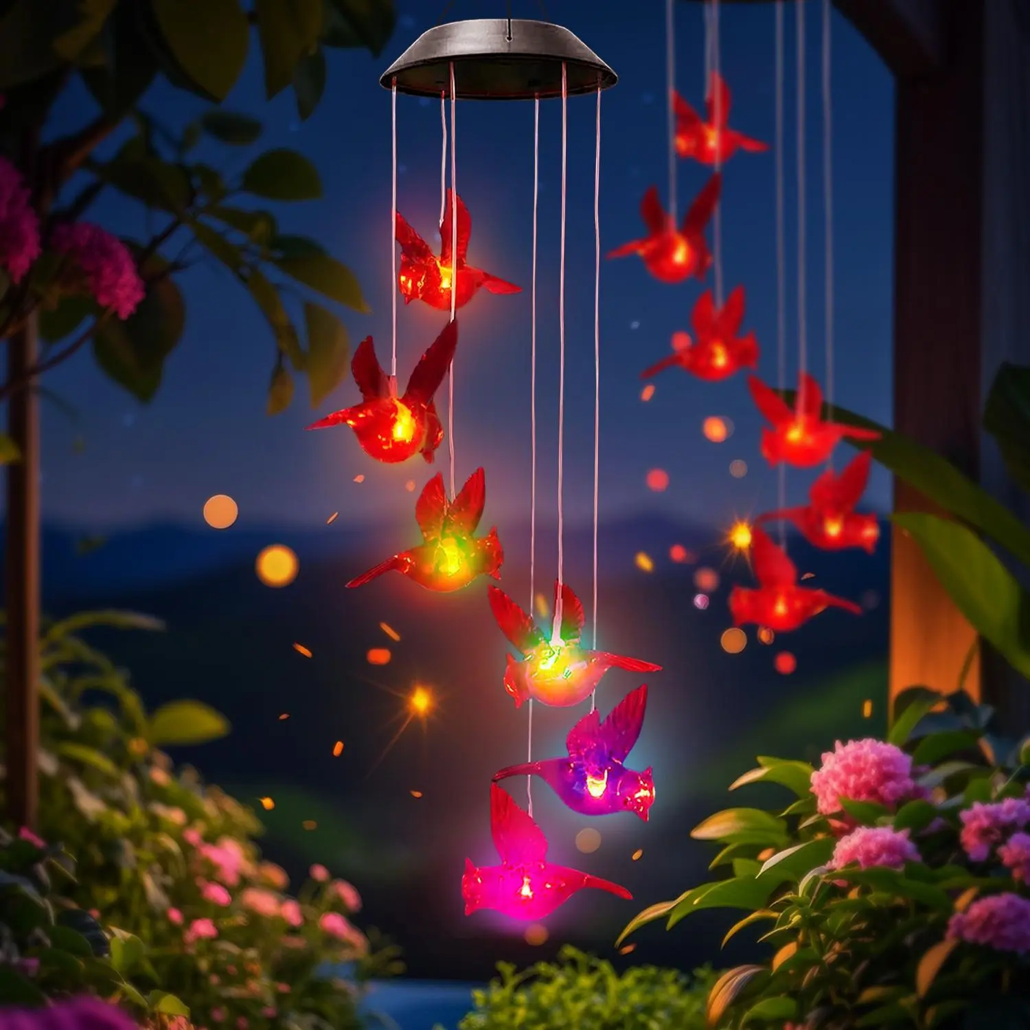 Solar-Powered North American Cardinal Wind Chime Lamp, 6-LED Red Hummingbird Crystal Pendant, 600mAh Battery, Garden Accessories, Outdoor Garden Accessories, Solar Lights for Backyard Decor, Patio Party & Holiday Gift, Lighted Decorative Lamps, Photovolta