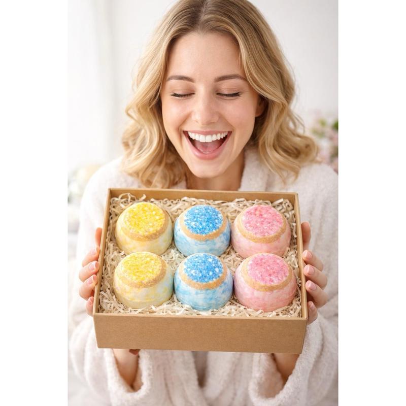 Set of Six Handmade Bath Bombs Crafted With Natural Essential Oils for Relaxation, Stress Relief, Spa Like Aromatherapy Experience at Home, Gentle on Skin, Perfect for Daily Self Care Rituals, Gift Giving,